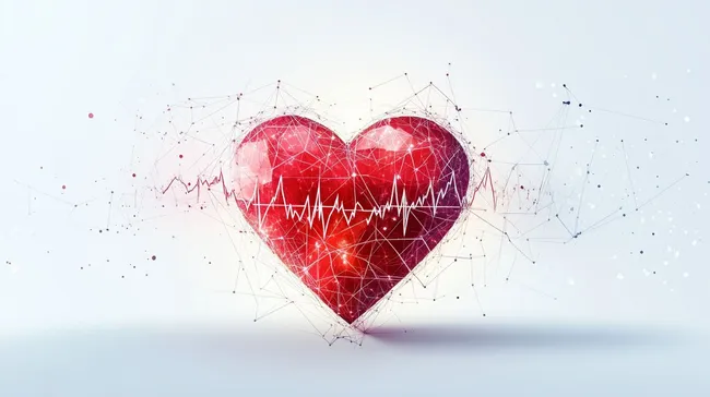 Rotes Herz mit EKG-Linie auf weißem Hintergrund