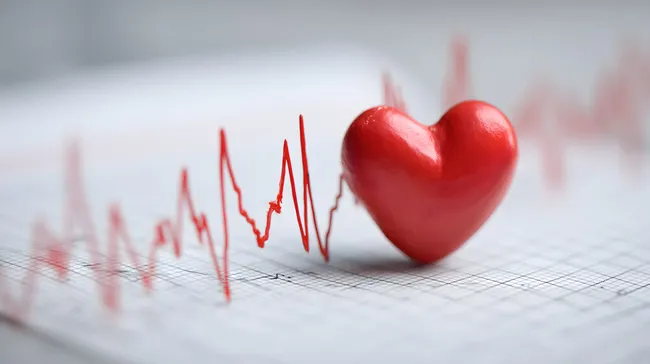 Rotes Herz und EKG-Linie auf weißem Hintergrund