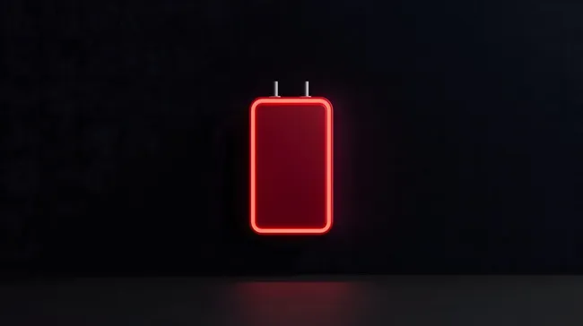 Rotes, leuchtendes Batteriesymbol in schwarzer Umgebung