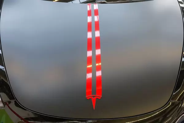 Rotes leuchtendes Tesla Symbol