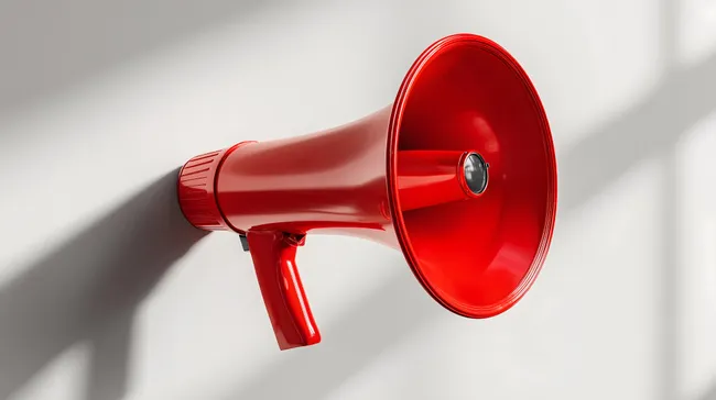 Rotes Megaphon vor grauem Hintergrund