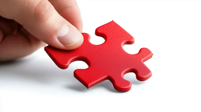 Rotes Puzzle-Stück wird in Rahmen eingefügt