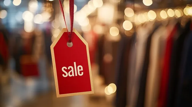 Rotes Schilder-Angebot mit Bokeh-Hintergrund