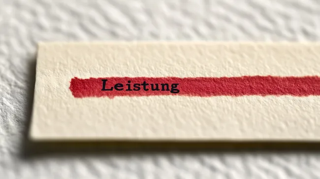 Rotes Textschild mit Wort 'Leistung'
