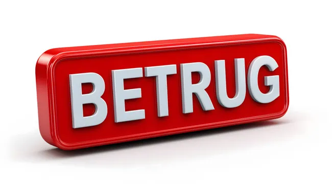 Rotes Warnschild 'BETRUG' auf weißem Hintergrund