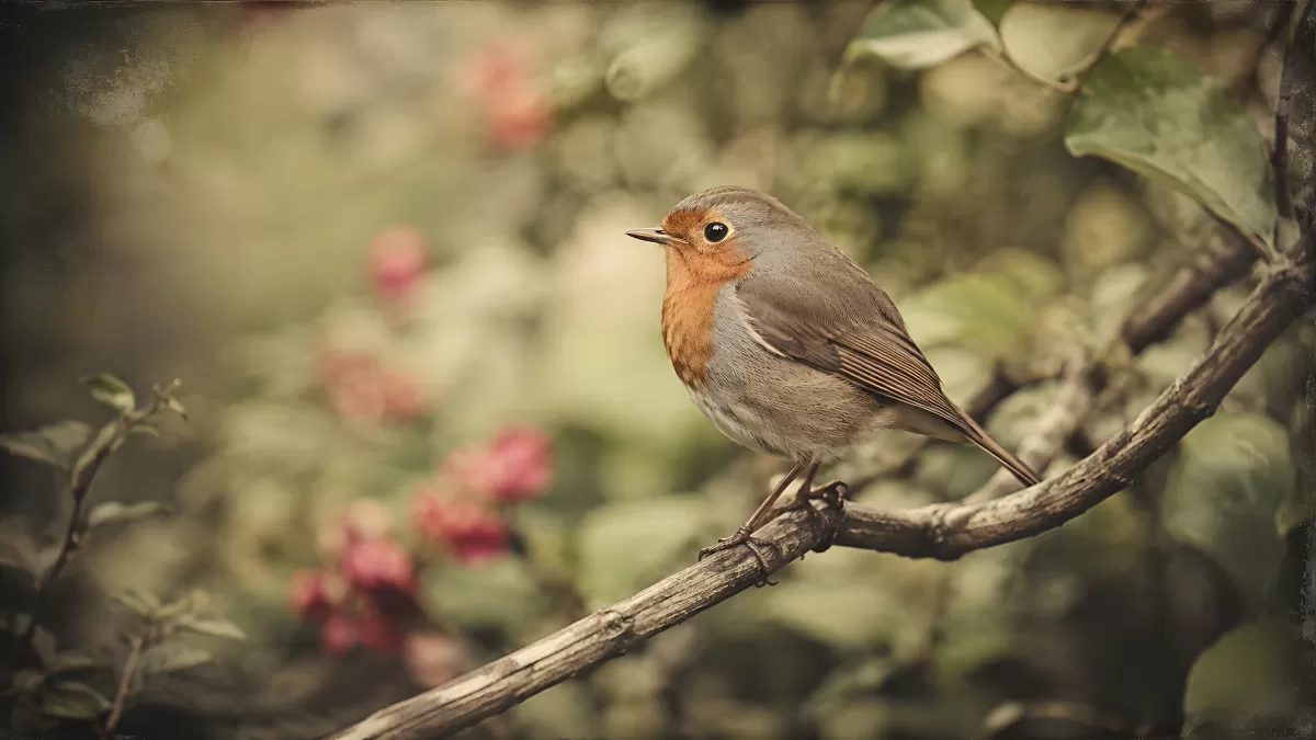 Rotkehlchen sitzt auf einem Ast im Garten