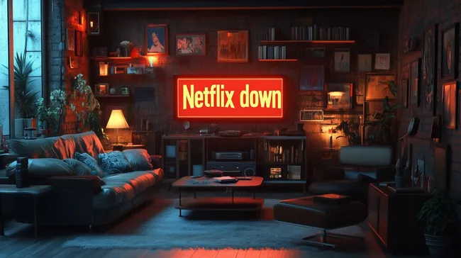 Rotleuchtende Netflix-Panne in gemütlichem Wohnzimmer