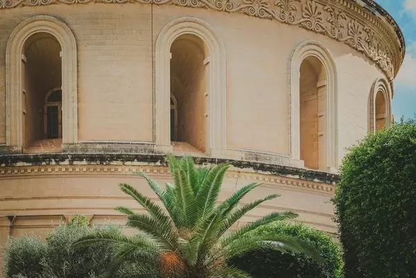 Rotunda von Mosta Dom in Malta mit Palme