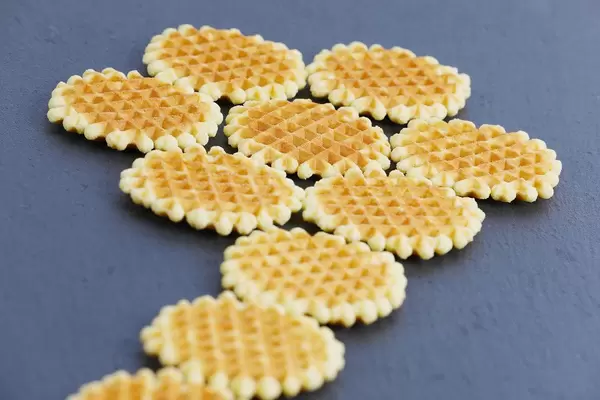 Round Belgian waffle, black background (Flip 2019)