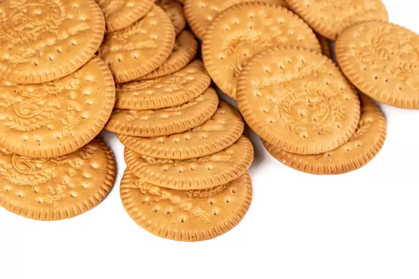 Round cookie crackers on white background