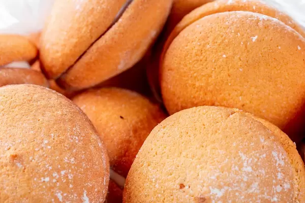Round cookies with coconut close-up
