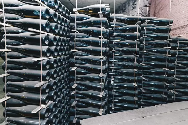Row of champagne bottles