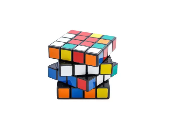 Rubik's cube 4x4x4 on white background with offset edges (Flip 2019)
