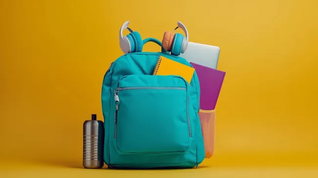 Rucksack mit Kopfhörern und Notebook für Studium und Büroalltag