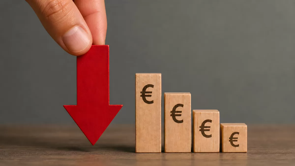 Rückläufige Eurowerte mit rotem Abwärtspfeil