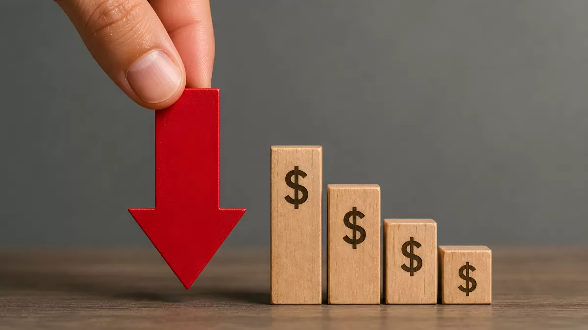 Rückläufige Finanzen: Holzblöcke mit Dollarsymbol