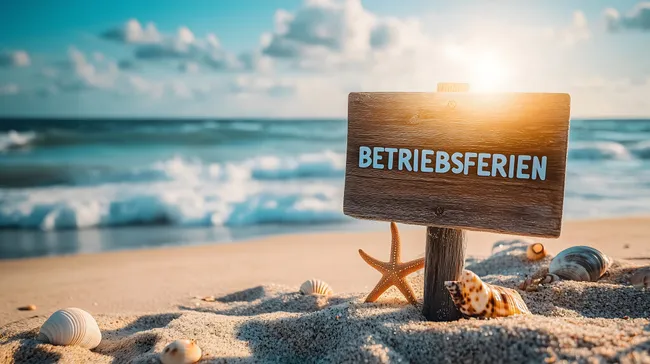Ruhige Strandszene mit Betriebsferien-Schild