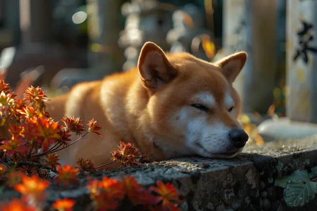 Ruhiger Herbsthund im goldenen Licht