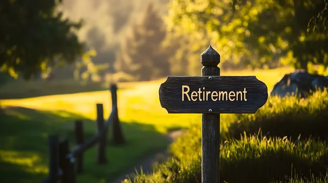 Ruhiger Parkweg mit Ruhestandsschild bei Sonnenuntergang