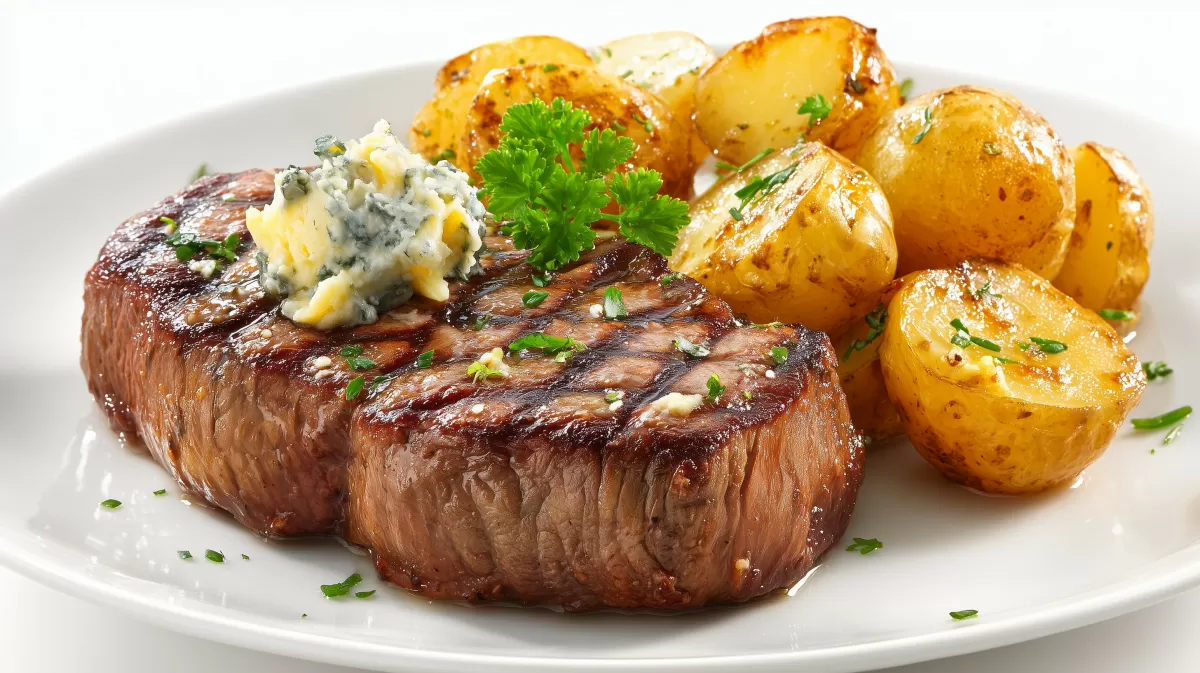 Rumpsteak mit Bratkartoffeln und Gorgonzolabutter