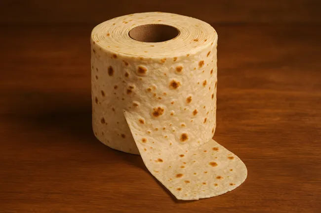Runde Tortilla als Toilettenpapier-Ersatz auf Holztisch