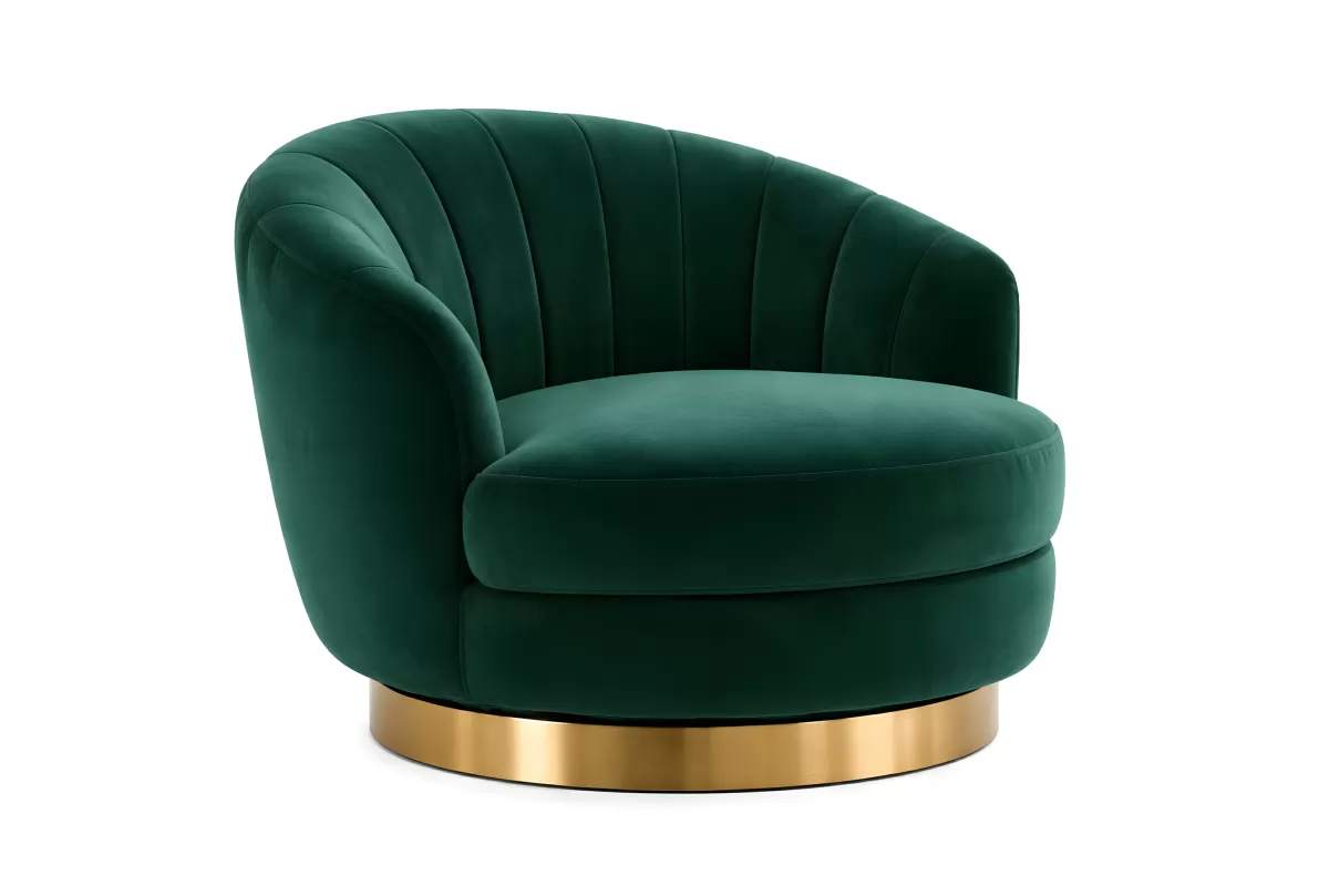 Runder Sessel in Smaragdgrün mit Samtbezug und Goldsockel