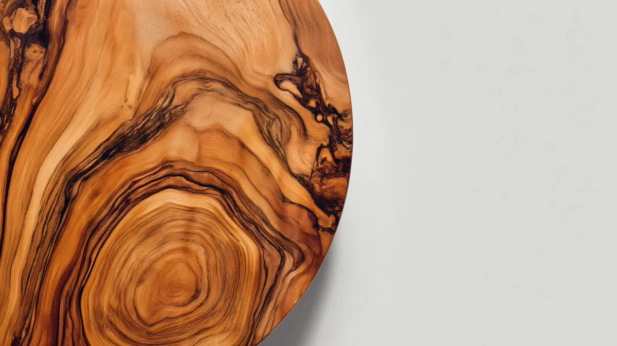 Rundes Holzbrett mit maserreicher Oberfläche