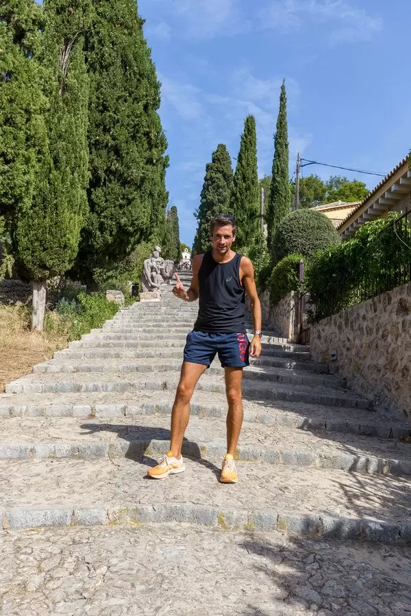 Running while on holiday in Majorca. Keeping fit by climbing up the famous 365 steps in Pollença