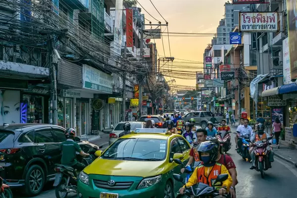 Rush Hour in Bangkok with beautiful Sky in the Background