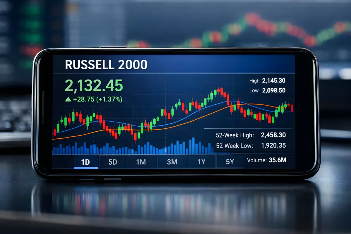 Russell 2000 Börsenindex auf Smartphone-Display