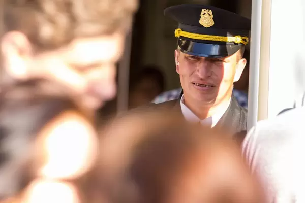 Russian officer with a military hat with a golden double-headed eagle