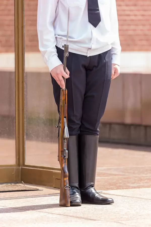 Russian soldier standing guard