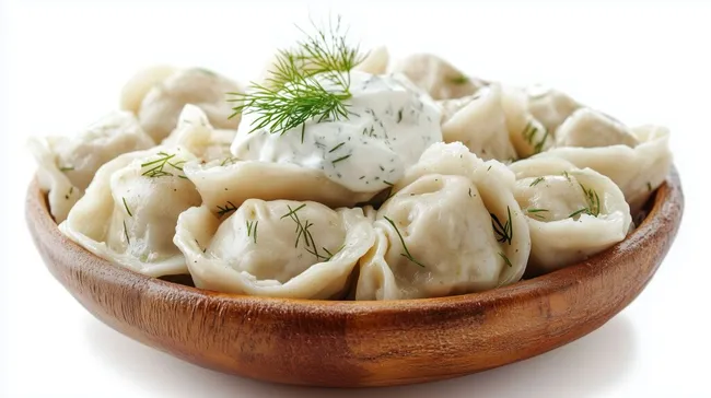 Russische Teigtaschen mit Sauerrahm und Dill