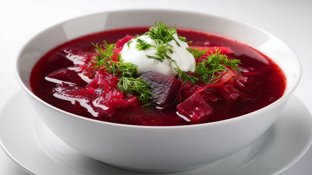 Russischer Borschtsch mit Roter Bete und Sauerrahm