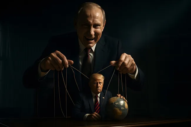 Russischer Präsident als Strippenzieher mit Erdkugel