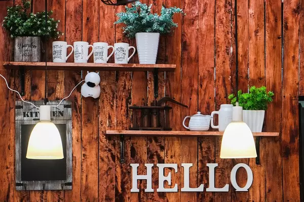 Rustic wall decoration design in a small food stall