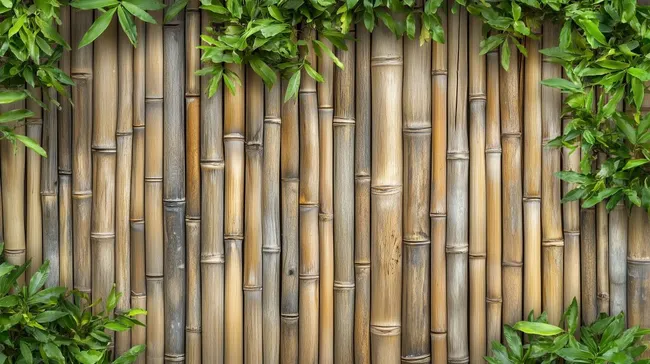 Rustikale Bambuszaun-Kulisse im grünen Garten