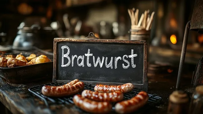 Rustikale Bratwurstplatte mit Tafel-Schriftzug