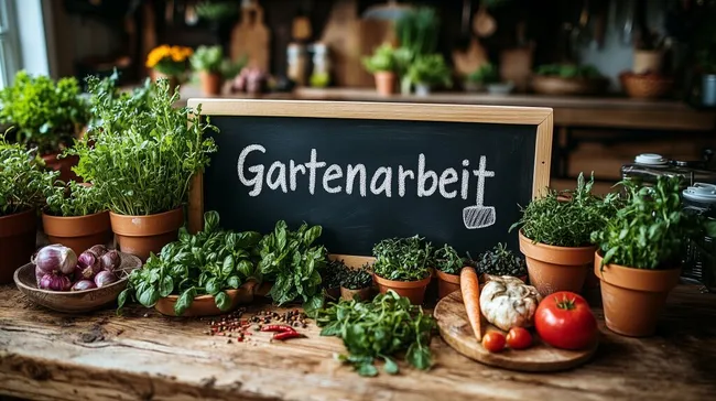 Rustikale Gemüseauswahl auf rustikalem Holztisch