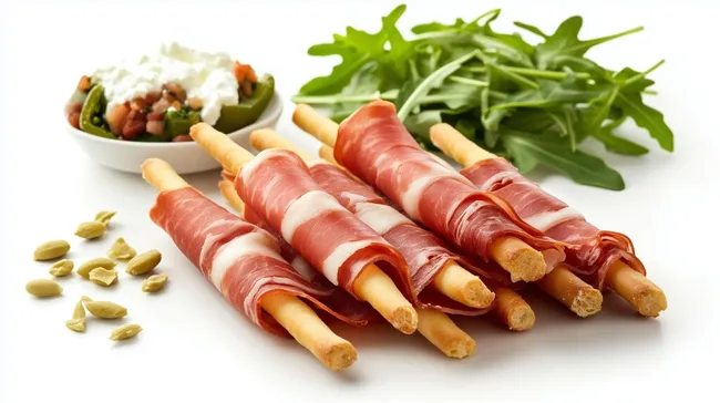 Rustikale Grissini-Stangen mit Parmaschinken und Rucola