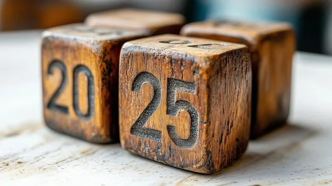 Rustikale Holzwürfel mit der Zahl 2025
