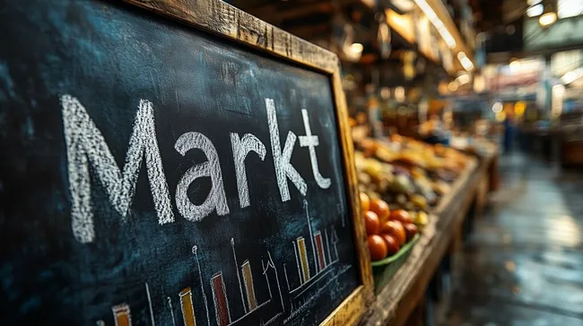 Rustikale Markthalle mit Tafel-Preisauszeichnung