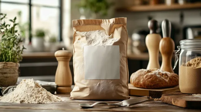 Rustikale Mehlverpackung mit Platz zum Beschriften
