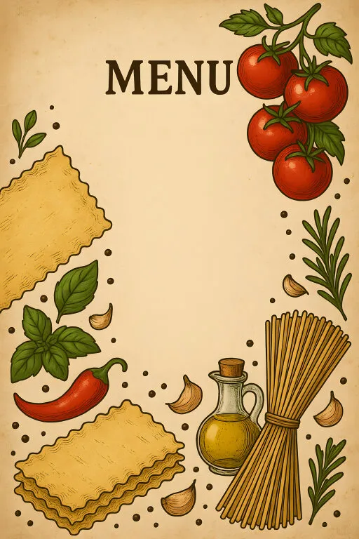 Rustikale Menüvorlage mit italienischen Lebensmitteln