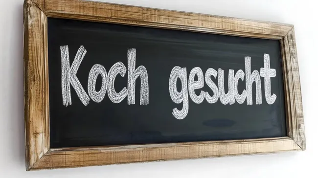 Rustikale Tafel mit Aufruf zur Stellensuche