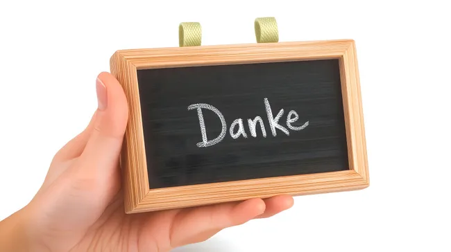Rustikale Tafel mit handschriftlichem 'Danke'-Schriftzug
