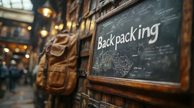 Rustikale Tafel mit Reise-Mapping für Backpacker