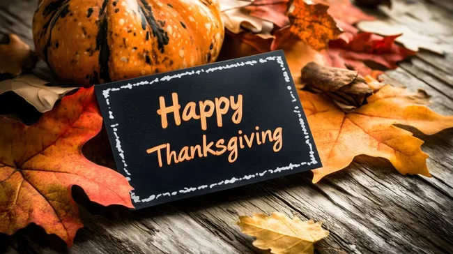 Rustikale Thanksgiving-Dekoration mit Kürbis und Blättern