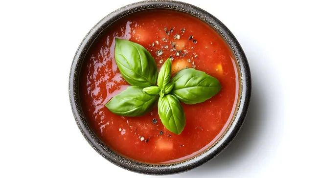 Rustikale Tomatensuppe mit frischem Basilikum