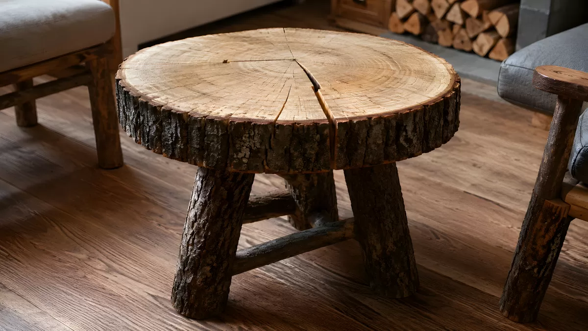 Rustikaler Baumscheiben-Couchtisch aus Naturholz